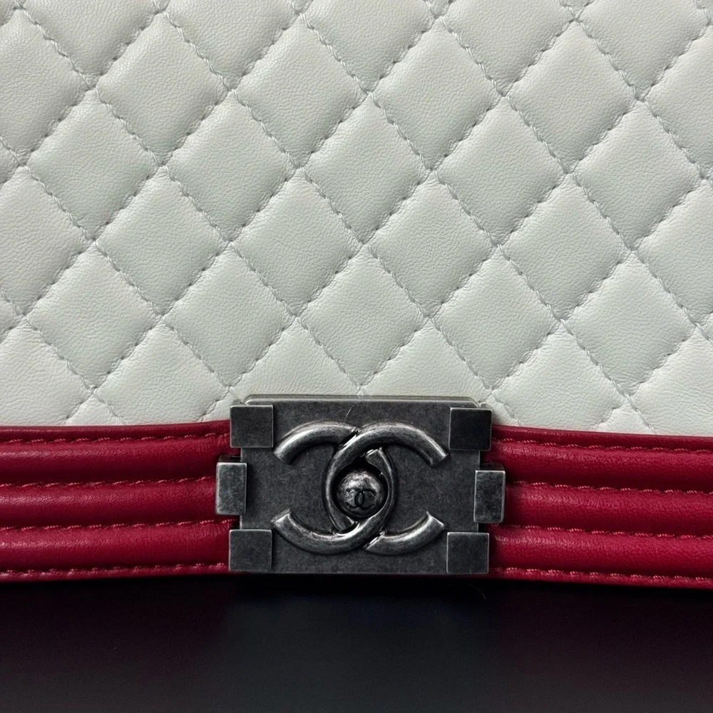 Authentic Chanel Medium Boy Bag – Rare Red & White Quilted Leather